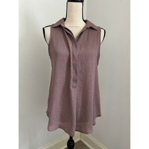 Dotted Sleeveless Button Down Blouse Small Mauve Printed Top Office Work Shirt